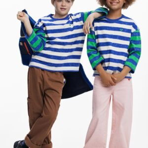Versleten gestreept T-shirt - BLUE - 7/8