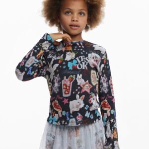 Lange mouwen T-shirt met katten - BLACK - 3/4