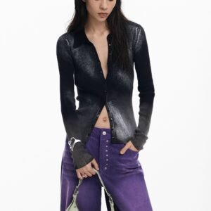 Gebreid shirt met knopen - BLACK - S