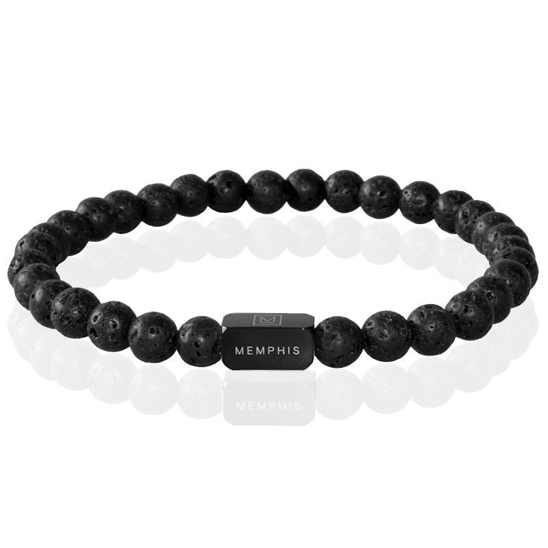 Memphis Kralen Armband Lavasteen Edelstaal Kraal Zwart-19cm 1 Memphis Kralen Armband Lavasteen Edelstaal Kraal Zwart-19cm