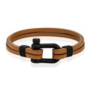 Mendes Dubbele Lederen Band - D-Shackle Camel-19cm