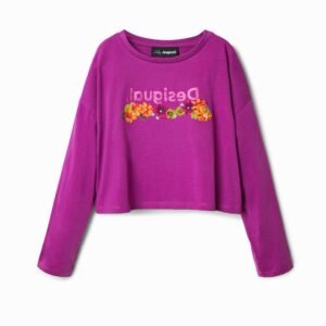 Kort T-shirt met bloemenprint - RED - 7/8