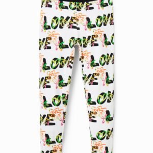 Legging met bloemen en Love - WHITE - L