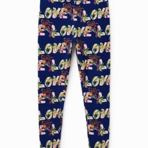 Legging met bloemen en Love - BLUE - L