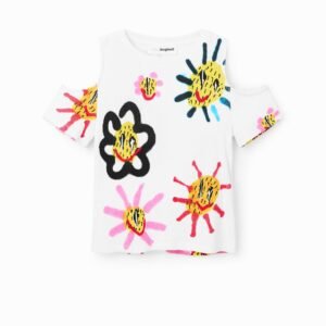 T-shirt met cut-outs en zonnen - WHITE - 9/10