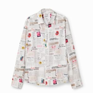 Shirt met lange mouwen en kranten - WHITE - L