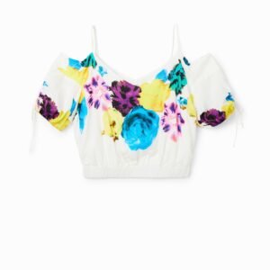 Korte aangerimpelde blouse met bloemen M. Christian Lacroix - WHITE - XS