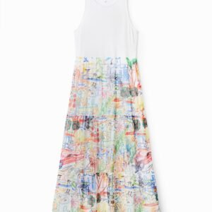 Lange gecombineerde jurk met tule - WHITE - XS