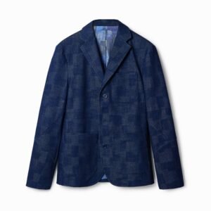 Geruite denim blazer - BLUE - L