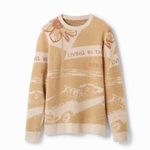 Jacquard trui met auto - BROWN - M