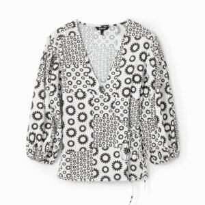 Gedrukte overslagblouse - BLACK - M