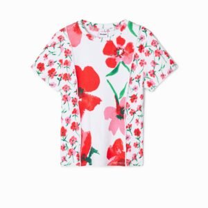 T-shirt met bloemenpatch - WHITE - 11/12