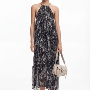 Halterjurk met bloemenillustraties - BLACK - XS