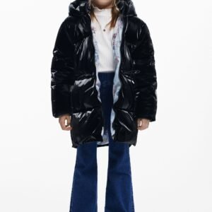 Lange glanzende gewatteerde jas - BLACK - 11/12