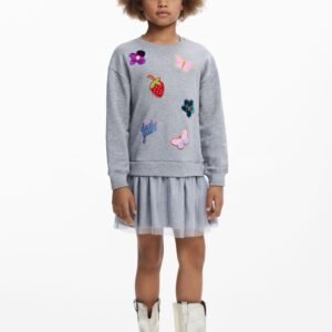 Jurk met tule rok en figuren - BLACK - 13/14