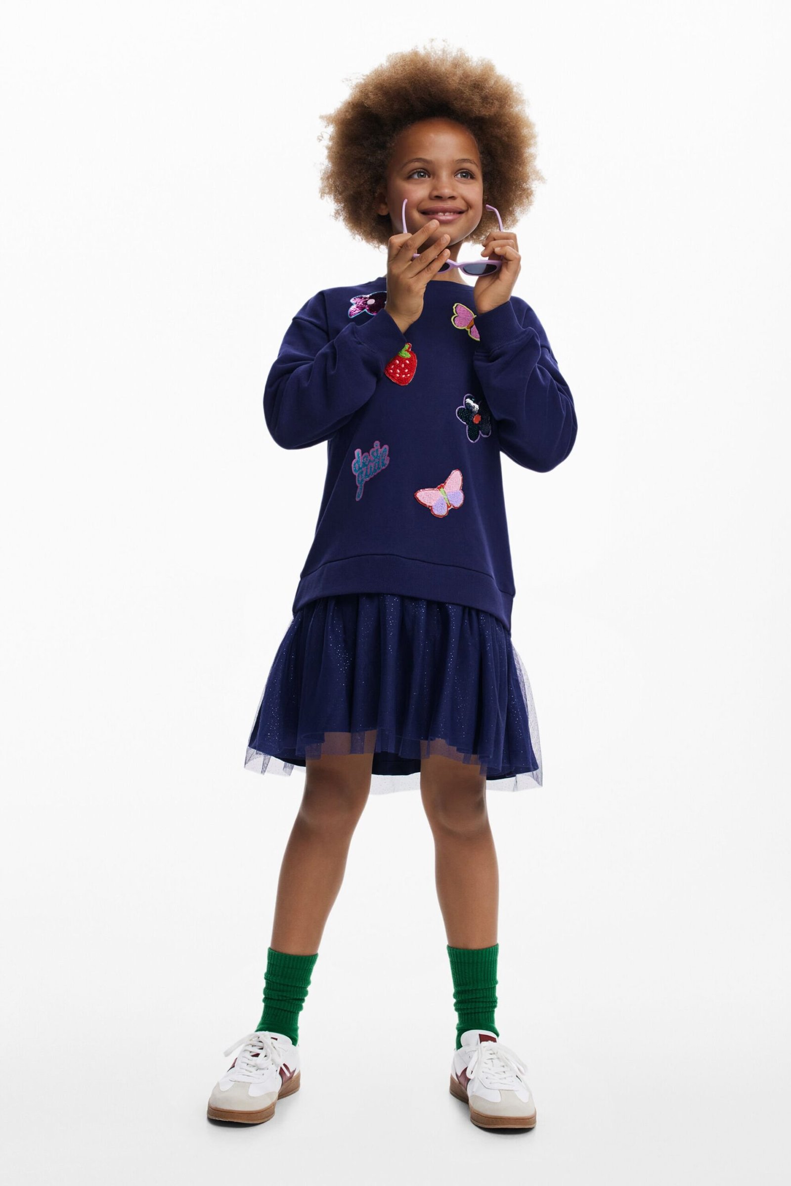 Jurk met tule rok en figuren - BLUE - 7/8 1 Jurk met tule rok en figuren - BLUE - 7/8
