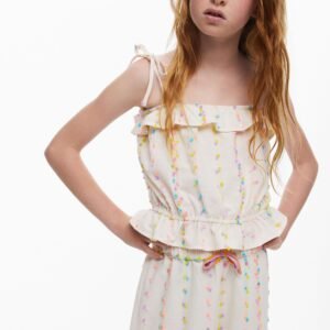 Mouwloos shirt met pompons - WHITE - 7/8