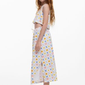 Midirok met bloemen - WHITE - 3/4