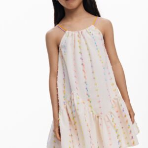 Jurk met pompons en bandjes - WHITE - 13/14