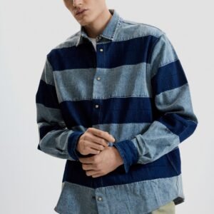 GESTREEPT DENIM OVERHEMD - BLUE - M