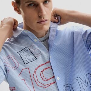 Geborduurde lange mouwen overhemd - BLUE - L