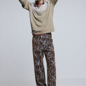 Rechte broek met texturen - BROWN - 34