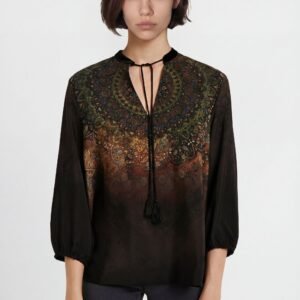 Bedrukte blouse met 3/4-mouwen - BLACK - XS