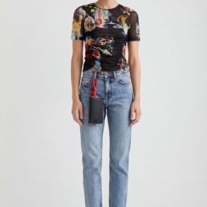 Slim fit T-shirt met plooien - BLACK - XL