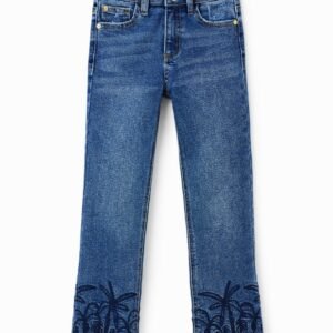 Lange flared jeans met borduursels - BLUE - 9/10