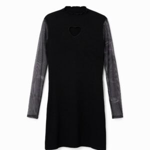 Geribde midi-jurk met hart - BLACK - L