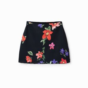 Gebloemde minirok met stretch - BLACK - S