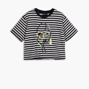 Gestreept T-shirt met gezicht - BLUE - XS
