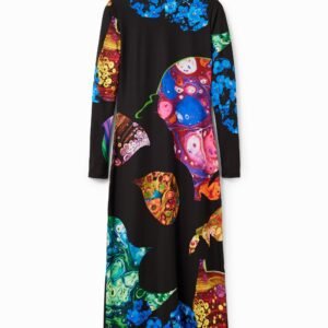 Slim fit midi-jurk met mineraalprint - BLACK - M