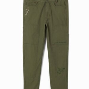Lange rechte broek met borduursels. - GREEN - 28