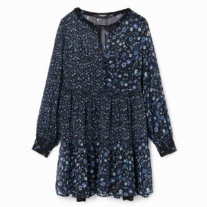 Korte jurk met chiffon en bloemen - BLUE - XS