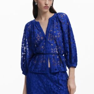 Geperforeerde blouse - BLUE - L