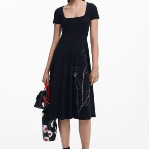 Laag uitgesneden midijurk - BLACK - M