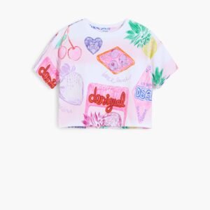 Cropped T-shirt met stempels - WHITE - 9/10