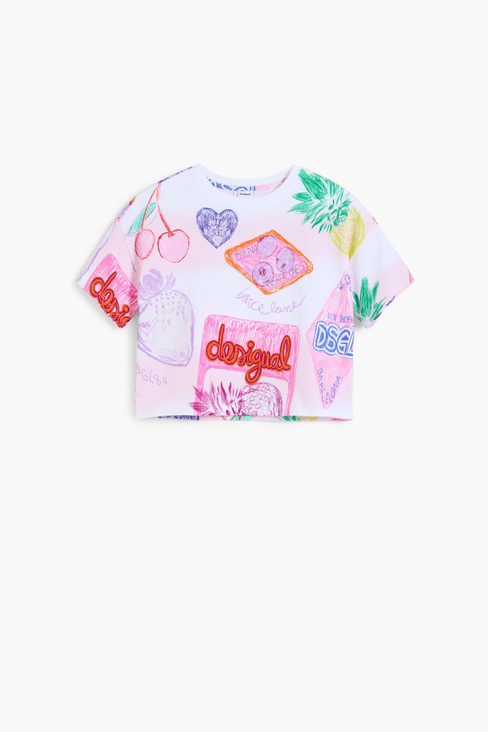 Cropped T-shirt met stempels - WHITE - 7/8 1 Cropped T-shirt met stempels - WHITE - 7/8