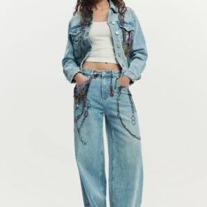 jeans met kettingen - BLUE - 42