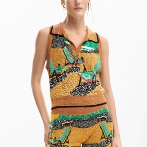 Mouwloos jacquard T-shirt - BROWN - XS