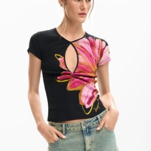T-shirt opening bloem - BLACK - XL