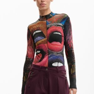 T-shirt met lange mouwen en col - BLACK - M