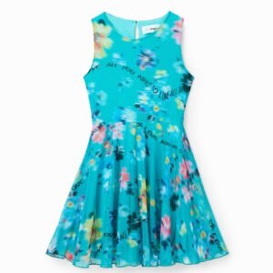 Mouwloze jurk met onscherpe print - GREEN - 7/8