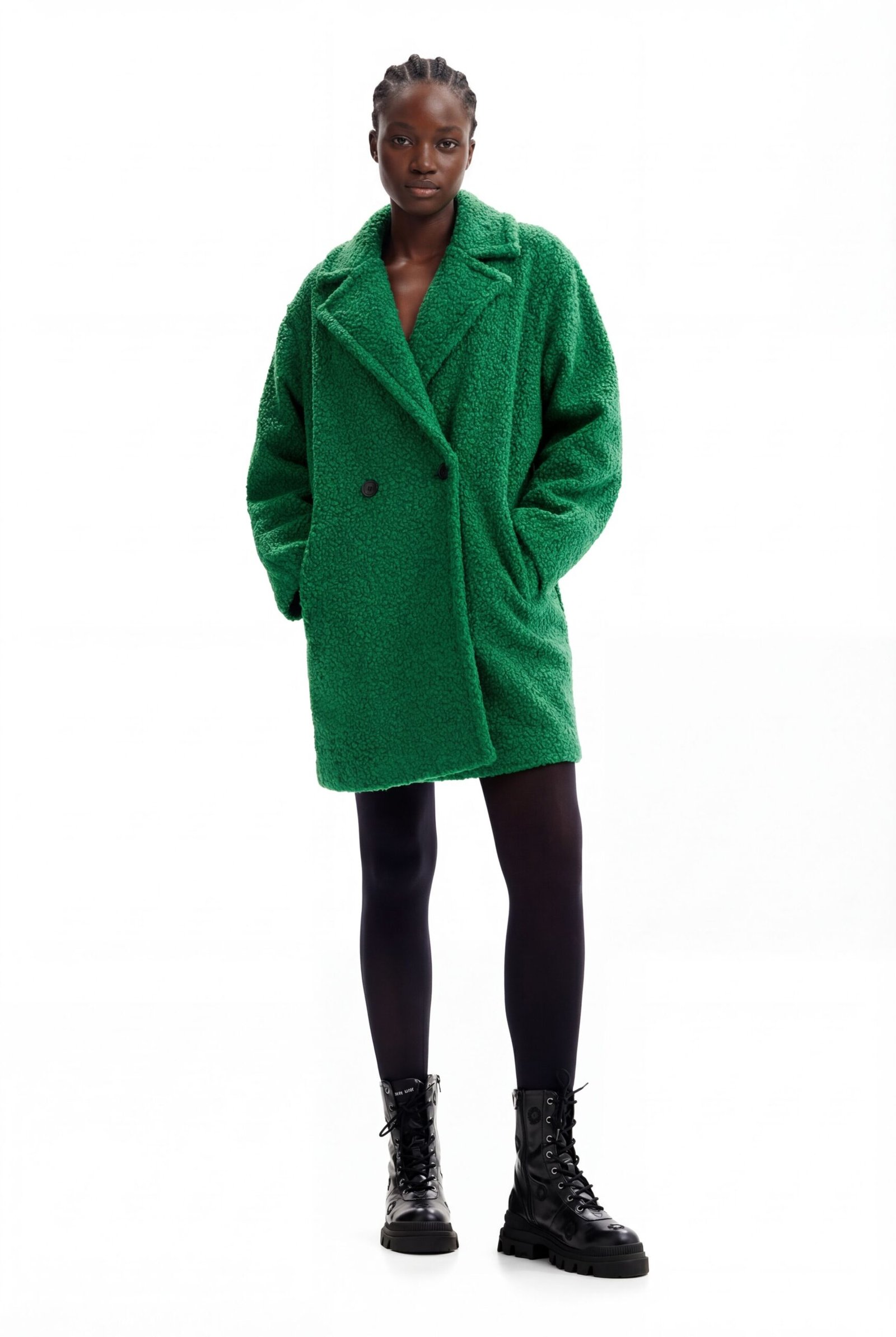 Bouclé jas met overslag - GREEN - XL 1 Bouclé jas met overslag - GREEN - XL