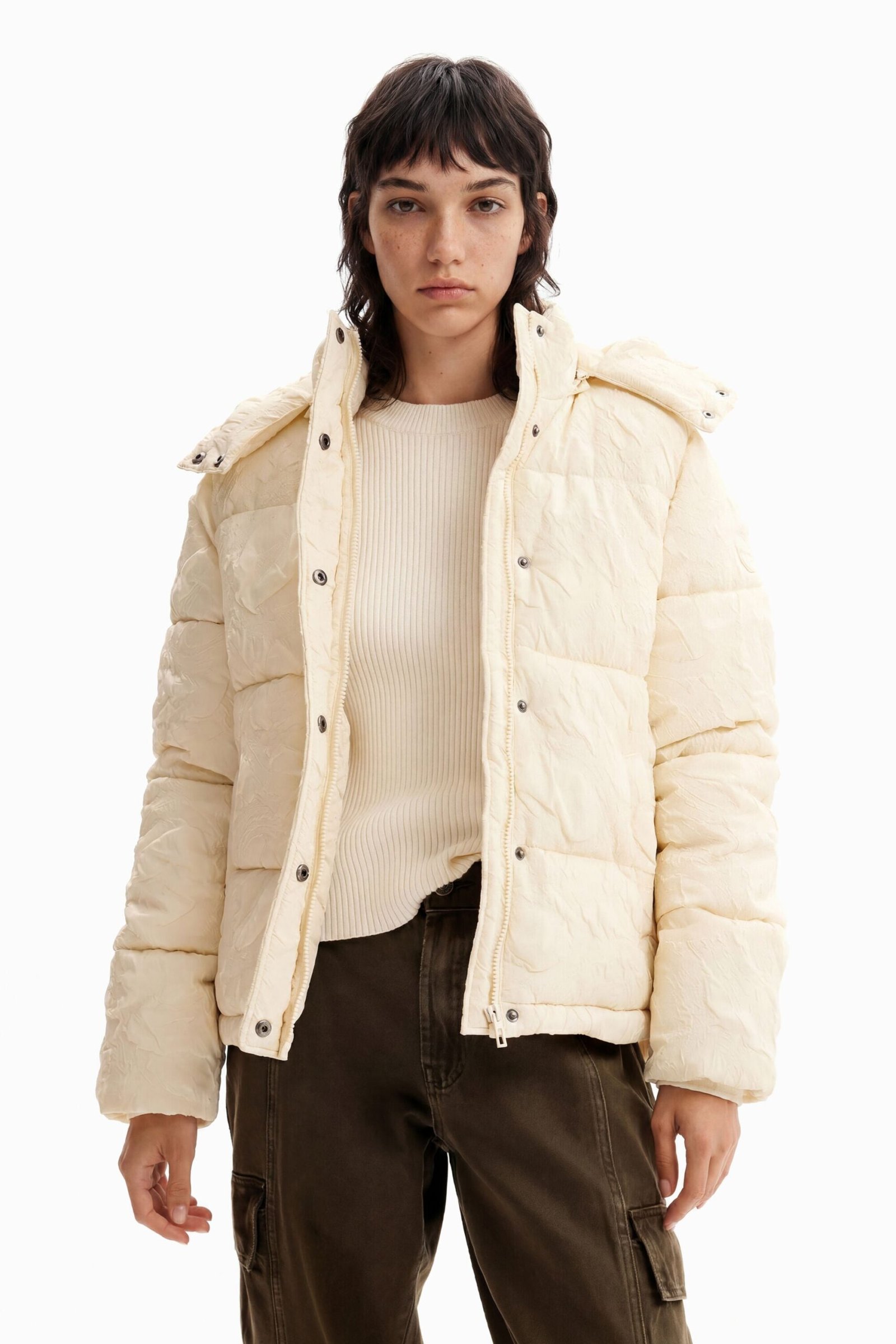 Gewatteerd jack met textuur - WHITE - M 1 Gewatteerd jack met textuur - WHITE - M