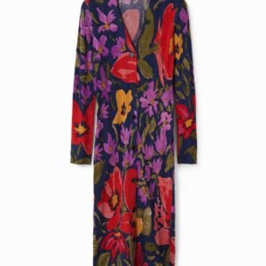 Gebreide midi-jurk met bloemen - MATERIAL FINISHES - S