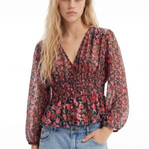 Plumeti blouse met bloemen - BLACK - L