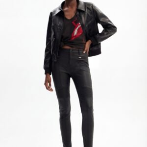 Slim fit leatherlook broek - BLACK - 36