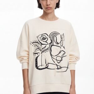 Oversized sweater met bloem - WHITE - XXL